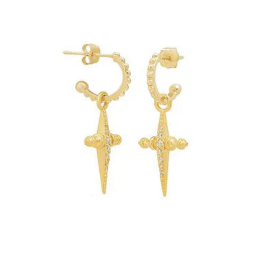 NWT LUV AJ PAVE MINI CROSS HOOPS- GOLD